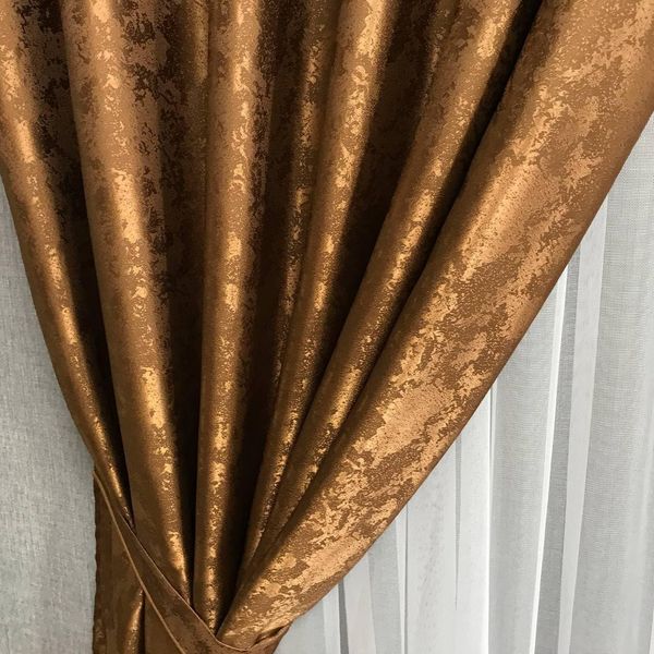 Стильні однотонні штори жакард "пісок" ALBO Кавові, модні портьєри у вітальню, спальню 1504789882 фото
