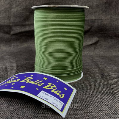 Косая бейка для окантовки зеленого цвета, ширина 15 мм моток 100 м (FU-8035) 1872621031 фото