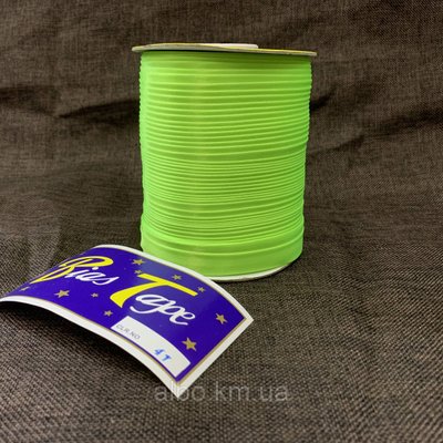 Косая бейка для окантовки кислотно-зеленого цвета, ширина 15 мм моток 100 м (FU-41) 1872623327 фото