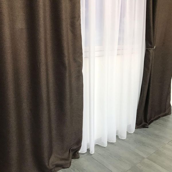 Готові штори Коричневі льон 150*270 см модні щільні портьєри для спальні та вітальні 1127377784 фото