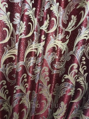 Легка шторна тканина жаккард бордового кольору з люрексовою ниткою, ширина 1.5 м на метраж (D26-20) 1530740890 фото