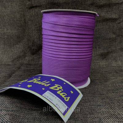 Косая бейка атласная фиолетового цвета для окантовки, ширина 15 мм моток 100 м (FU-8131) 1872646468 фото