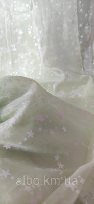 Тюль з органзи на метраж з зірками салатового кольору, высота 2,8м (org-4) 1658122960 фото