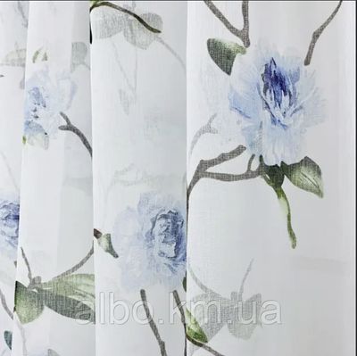Тюль батист на отрез с принтом Синие цветы 2.8 м (614-6-T) 1674306523 фото