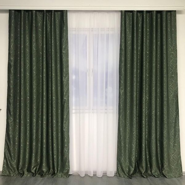 Щільні однотонні штори блекаут/blackout, комплект штор зі щільної портьєрної тканини Зелені 1132767680 фото