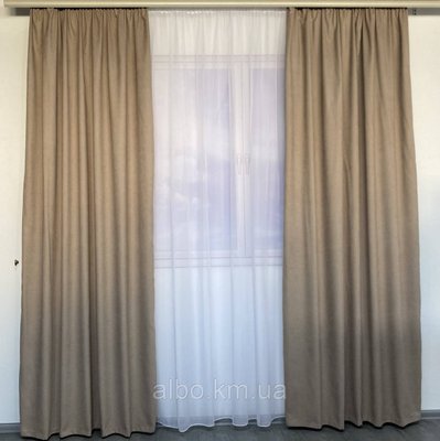 Красиві стильні штори однотонні мікровелюр на тасьмі, комплект готових штор для залу Бежеві 1986832341 фото