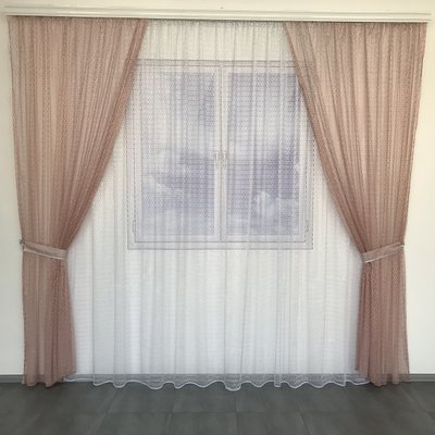 Комплект штор с тюлью, готовые шторы с гардинами из сетки для дома пудрового цвета 1215035699 фото
